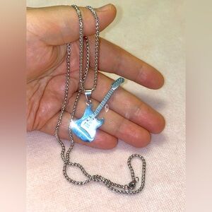 Silver Rock 🎸 Guitar Pendant Necklace. Stainless Steel